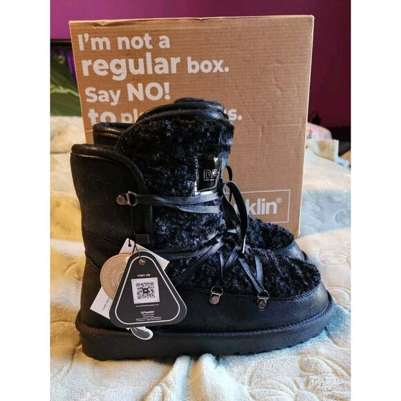 D.Franklin Snow Boots Size EU 38 / US 7 Napatec Plush Black Faux Fur Lined NIB - Picture 5 of 8